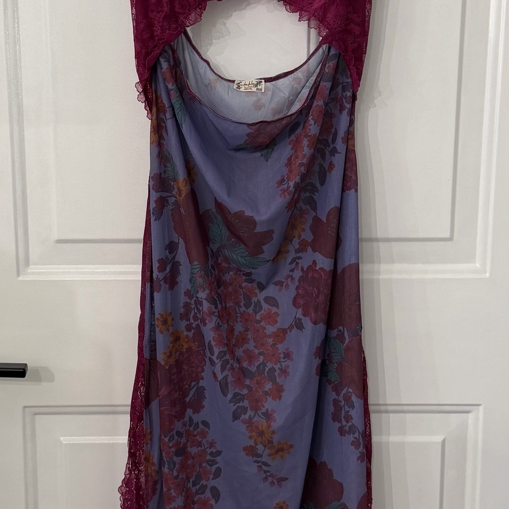 Free People Lavender Floral Maxi Dress with Burgundy Lace